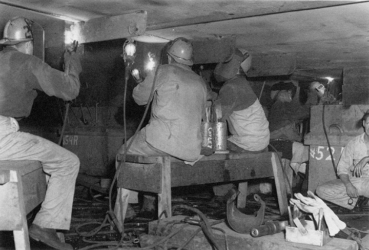 USS Proteus being welded back together